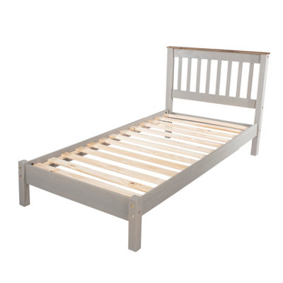 Premium Corona grey 3'0" slatted low-end bedstead, grey wax