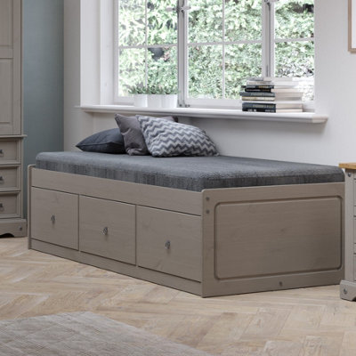 Premium Corona grey cabin bed, 3'0" single bed, grey waxed pine