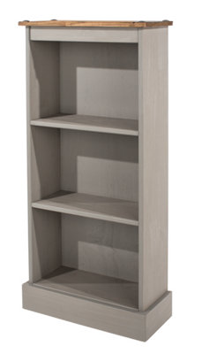 Premium  Corona Grey narrow bookcase, grey wax & antique wax top