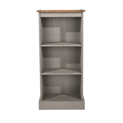 Premium  Corona Grey narrow bookcase, grey wax & antique wax top