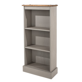 Premium Corona Grey Wax Narrow Bookcase with Antique Wax Top