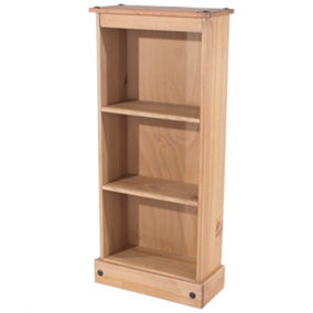 Premium  Corona low narrow bookcase, antique waxed pine
