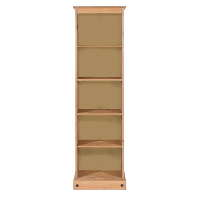 Premium  Corona tall narrow bookcase, antique waxed pine