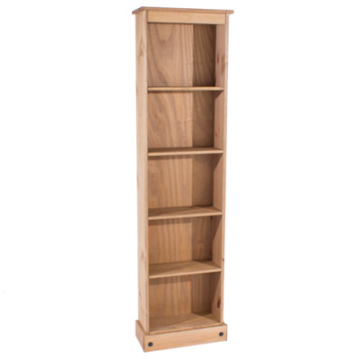 Premium  Corona tall narrow bookcase, antique waxed pine