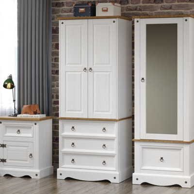 Premium Corona White, 2 door, 3 drawer wardrobe