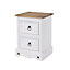 Premium Corona White, 2 drawer petite bedside cabinet, White & antique waxed pine