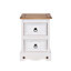 Premium Corona White, 2 drawer petite bedside cabinet, White & antique waxed pine
