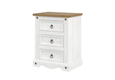 Premium Corona White, 3 drawer bedside cabinet, White & antique waxed ...