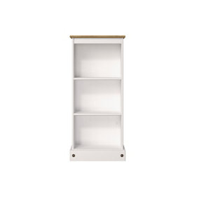 Premium  Corona White low narrow bookcase, white wax & antique wax top