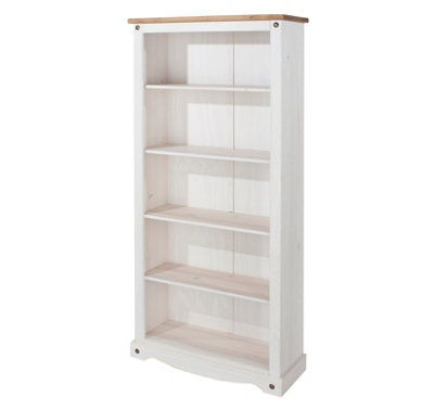 Premium  Corona White tall bookcase, white wax & antique wax top