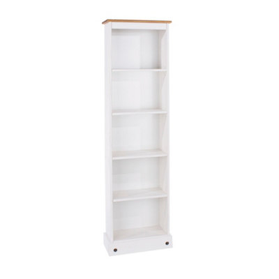 Premium  Corona White tall narrow bookcase, white wax & antique wax top
