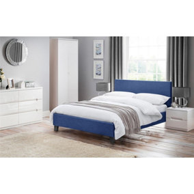 Premium Dark Blue Linen Bed with a Horizontal Tufted Headboard - Single 3ft (90cm)