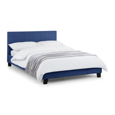 Premium Dark Blue Linen Bed with a Horizontal Tufted Headboard - Single 3ft (90cm)