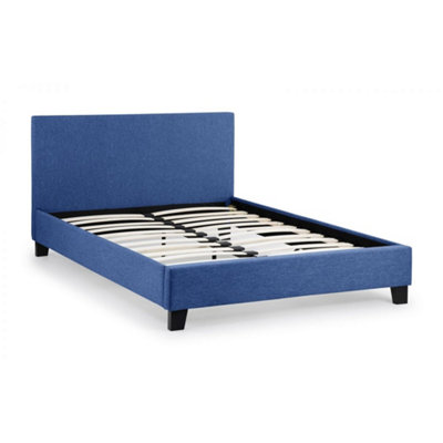 Premium Dark Blue Linen Bed with a Horizontal Tufted Headboard - Single 3ft (90cm)