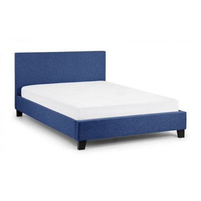 Premium Dark Blue Linen Bed with a Horizontal Tufted Headboard - Single 3ft (90cm)