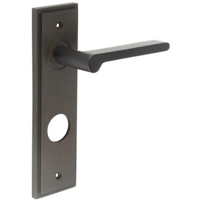 Premium - Dark Bronze Door Handle with Backplate for Bathrooms - Solid Brass Interior Handle