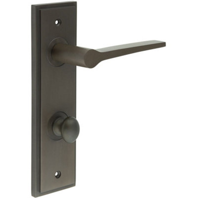 Premium Dark Bronze Door Handle with Backplate for Bathrooms Solid Brass Interior Handle