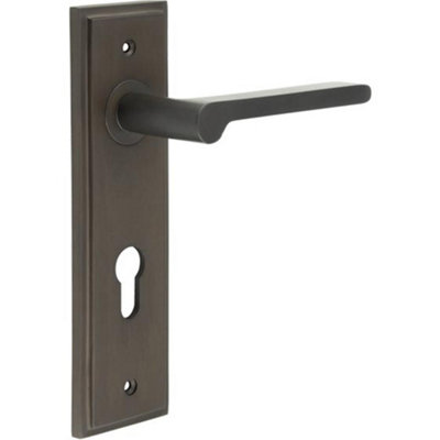 Premium - Dark Bronze Door Handle with Euro Backplate - Solid Brass Interior Handle