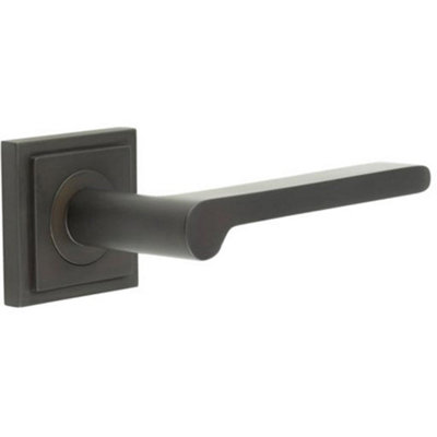 Premium Dark Bronze Square Door Handle with Stepped Rose Design - Solid Brass Interior Handle