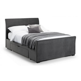 Premium - Dark Grey Velvet Fabric Bed Frame - Super King Size 6ft (180cm)