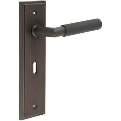 Premium Door Handle Lock Backplate in Dark Bronze Finish - Solid Brass Interior Handle