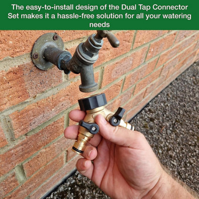 Premium Dual Tap Brass Connector Set with 2 premium Hose end Connectors-Hozelock Compatible Durable 2 Way Brass Connector Splitter - 6
