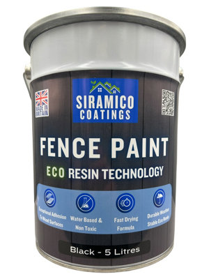Premium Fence Paint - 5 Litres - Waterbased ECO Resin Technology - Deep Black