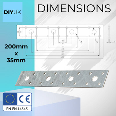 Premium Flat Bracket Size: 200mm x 35mm x 2.5mm ( Pack of: 10 ) Galvanised Steel Joining Plate Brackets for Timber Fence - 5