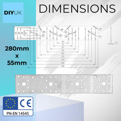 Premium Flat Bracket Size: 200mm x 35mm x 2.5mm ( Pack of: 10 ) Galvanised Steel Joining Plate Brackets for Timber Fence - 6