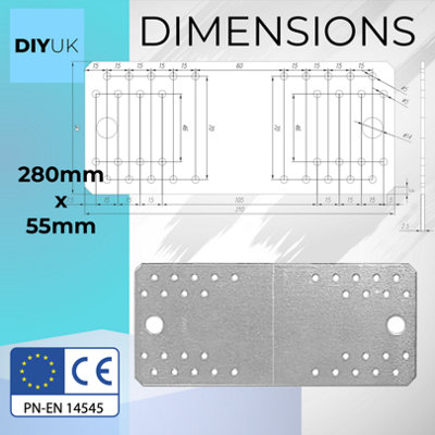 Premium Flat Bracket Size: 200mm x 35mm x 2.5mm ( Pack of: 10 ) Galvanised Steel Joining Plate Brackets for Timber Fence - 8