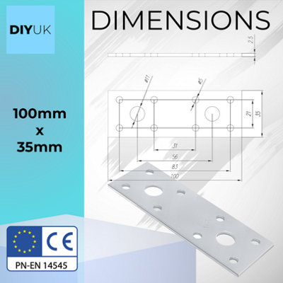 Premium Flat Bracket Size: 280mm x 55mm x 2.5mm ( Pack of: 5 ) Galvanised Steel Joining Plate Brackets for Timber Fence - 3