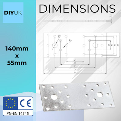 Premium Flat Bracket Size: 280mm x 55mm x 2.5mm ( Pack of: 5 ) Galvanised Steel Joining Plate Brackets for Timber Fence - 4