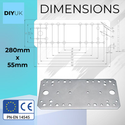 Premium Flat Bracket Size: 280mm x 55mm x 2.5mm ( Pack of: 5 ) Galvanised Steel Joining Plate Brackets for Timber Fence - 7