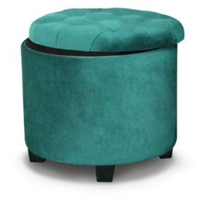 Premium Footstool with Storage Round Dark Green Velvet Ottoman Storage Pouffe on Feet by Froppi D45 H41 cm