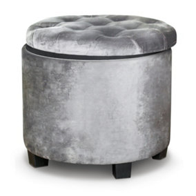Premium Footstool with Storage Round Dark Grey Velvet Ottoman Storage Pouffe on Feet by Froppi D45 H41 cm