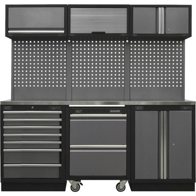 Premium Garage Storage System with Stainless Steel Work Surface - 2040mm x 460mm x 2000mm