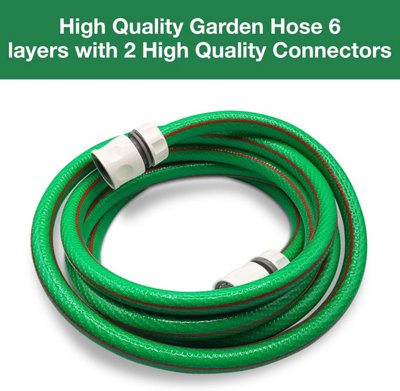 Premium Garden Hose with 2 Hose Connectors- Flexible Hose for All Seasons Use-6-Layer PVC Hose with Reinforcement -3m Pressure Hos - 5