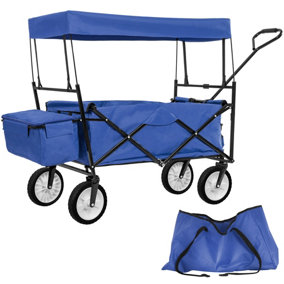 Premium Garden Trolley Wheelbarrow Cart With Roof Foldable Incl. Carry Bag Blue