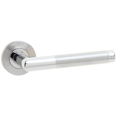 Premium Grade 304 Satin and Polished Stainless Steel Door Handle on Rose - Interior Handle