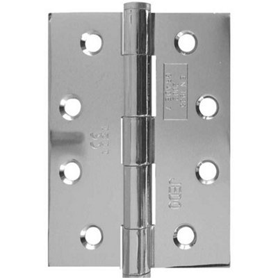 Premium Grade 7 Steel Heavy Duty Button Tip Hinge - Polished Chrome Finish 102x76x2.5mm - Door Hinges