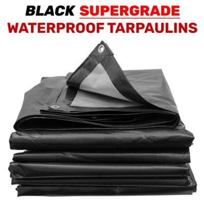 premium grade waterproof tough 240gsm black tarpaulins/builders tarps/camping ground sheet cover up(3m x 5m)