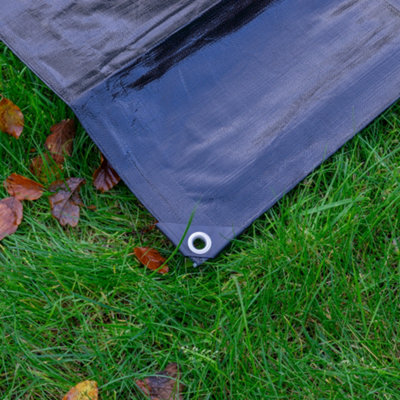 premium grade waterproof tough 240gsm black tarpaulins/builders tarps/camping ground sheet cover up (3m x3m) - 5