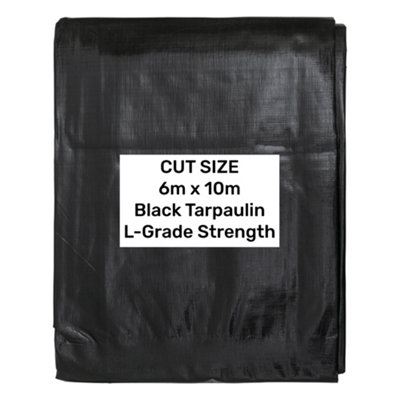 premium grade waterproof tough 240gsm black tarpaulins/builders tarps/camping ground sheet cover up (6m x 10m) - 3