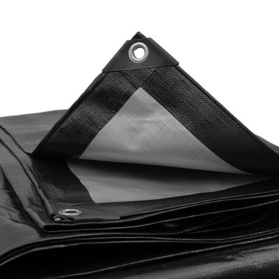 premium grade waterproof tough 240gsm black tarpaulins/builders tarps/camping ground sheet cover up (6m x 10m) - 8