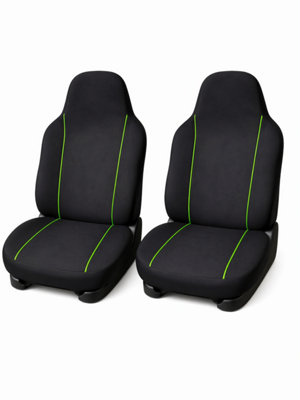 Premium Green Piping Front Car Seat Covers Pair Universal Fit Full Coverage