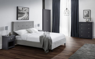 Premium - Grey Button Velvet High Headboard Bed - King 5ft (150cm)