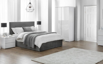 Premium - Grey Button Velvet High Headboard Ottoman Bed - Double 4ft 6" (135cm)
