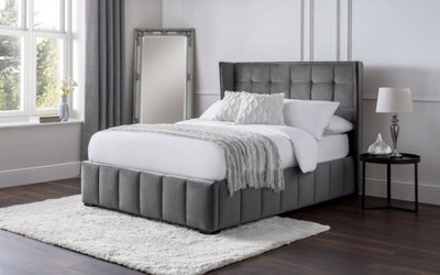 Premium - Grey Plush Velvet Bed - Double 4ft 6" (135cm)