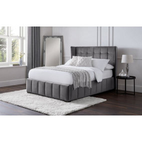 Premium - Grey Plush Velvet Bed - Double 4ft 6" (135cm)