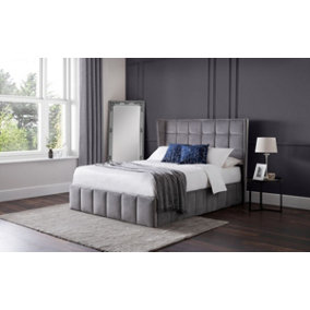 Premium - Grey Plush Velvet Ottoman Bed - King (150cm)